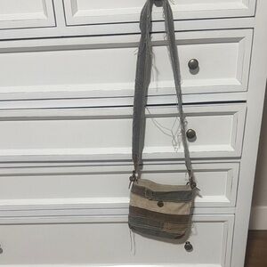 Trendy Gray and Tan Crossbody Bag
